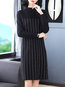 Classy Round Neck Striped Pattern Polyester Midi Dresses (Style V201902)