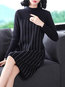 Classy Round Neck Striped Pattern Polyester Midi Dresses (Style V201902)