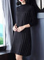 Classy Round Neck Striped Pattern Polyester Midi Dresses (Style V201902)