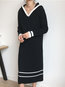 Straight Hooded Color Block Pattern Knitted Midi Dresses (Style V201906)