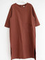 Straight Round Neck Solid Color Pockets Cotton Casual Dresses (Style V201909)