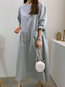 Straight Round Neck Solid Color Pockets Cotton Casual Dresses (Style V201909)