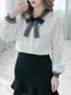 Standard Straight Plain Chiffon Bow Blouse (Style V201930)