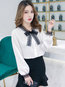 Standard Straight Plain Chiffon Bow Blouse (Style V201930)