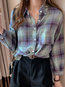 Midi Western Plaid Polyester Button Blouse (Style V201932)