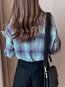 Midi Western Plaid Polyester Button Blouse (Style V201932)