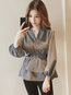 V-neck Slim Date Night Polyester Belt Blouse (Style V201933)