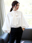 Stand Collar Loose Date Night Plain Button Blouse (Style V201934)