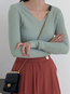 V-neck Standard Slim Office Plain Sweater (Style V201939)