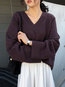 V-neck Loose Party Plain Polyester Sweater (Style V201947)