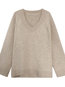 V-neck Loose Party Plain Polyester Sweater (Style V201947)