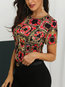 Standard Party Floral Polyester Pattern Blouse (Style V300002)