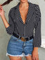 Standard Slim Office Striped Polyester Blouse (Style V300012)