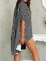 Shirt Collar Loose Date Night Striped Asymmetrical Blouse (Style V300014)