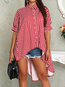 Shirt Collar Loose Date Night Striped Asymmetrical Blouse (Style V300014)