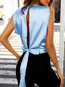 Round Neck Short Slim Date Night Polyester Blouse (Style V300018)