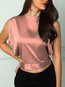 Round Neck Short Slim Date Night Polyester Blouse (Style V300018)