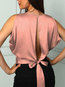 Round Neck Short Slim Date Night Polyester Blouse (Style V300018)