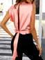 Round Neck Short Slim Date Night Polyester Blouse (Style V300018)