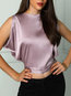 Round Neck Short Slim Date Night Polyester Blouse (Style V300018)