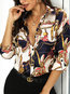 Shirt Collar Standard Straight Elegant Floral Blouse (Style V300024)