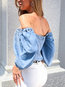 Off The Shoulder Standard Slim Date Night Denim Blouse (Style V300052)