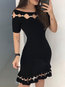 Bodycon Round Neck Solid Color Hollow Out Polyester Bodycon Dresses (Style V300054)