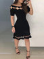 Bodycon Round Neck Solid Color Hollow Out Polyester Bodycon Dresses (Style V300054)
