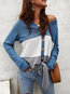 Loose Date Night Color Block Polyester Button Blouse (Style V300063)