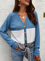 Loose Date Night Color Block Polyester Button Blouse (Style V300063)