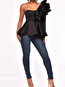 Asymmetric Slim Date Night Plain Cascading Ruffle T Shirt (Style V300095)