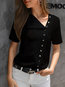 Short Slim Fashion Plain Polyester Blouse (Style V300178)