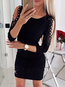 Date Night Boat Neck Solid Color Lace Polyester Mini Dresses (Style V300194)
