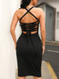Glamorous Bodycon Solid Color Strappy Polyester Knee Length Dresses (Style V300226)