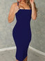 Glamorous Bodycon Solid Color Strappy Polyester Knee Length Dresses (Style V300226)
