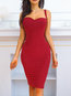 Glamorous Bodycon Solid Color Strappy Polyester Knee Length Dresses (Style V300226)