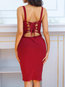Glamorous Bodycon Solid Color Strappy Polyester Knee Length Dresses (Style V300226)