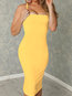 Glamorous Bodycon Solid Color Strappy Polyester Knee Length Dresses (Style V300226)