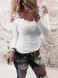 V-neck Standard Plain Polyester Lace Blouse (Style V300238)