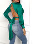 Round Neck Date Night Plain Polyester Backless Blouse (Style V300266)