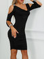 Glamorous Bodycon Cowl Neck Solid Color Studded Bodycon Dresses (Style V300272)