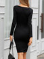 Office Bodycon Square Neck Solid Color Polyester Knee Length Dresses (Style V300278)