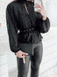 Stand Collar Slim Elegant Striped Dacron Blouse (Style V300280)