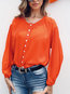 Round Neck Short Date Night Polyester Button Blouse (Style V300302)