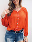 Round Neck Short Date Night Polyester Button Blouse (Style V300302)