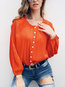 Round Neck Short Date Night Polyester Button Blouse (Style V300302)