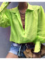 Shirt Collar Loose Elegant Plain Polyester Blouse (Style V300313)