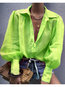 Shirt Collar Loose Elegant Plain Polyester Blouse (Style V300313)