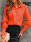 Shirt Collar Loose Elegant Plain Polyester Blouse (Style V300313)