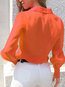 Shirt Collar Loose Elegant Plain Polyester Blouse (Style V300313)